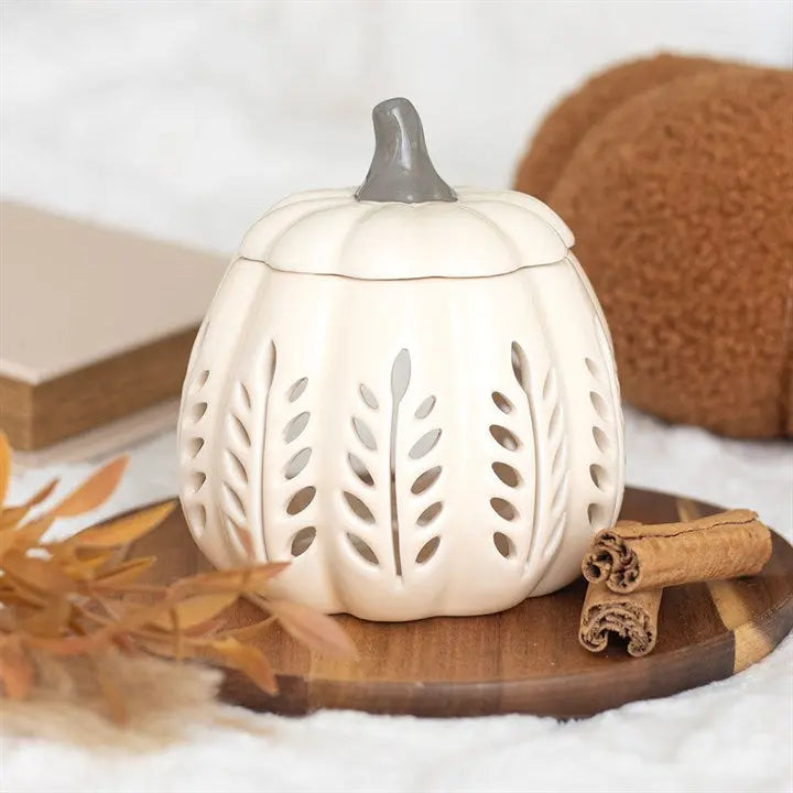 Cream Leaf Cut Out Pumpkin Oil Burner and Wax Warmer Gentleblushes