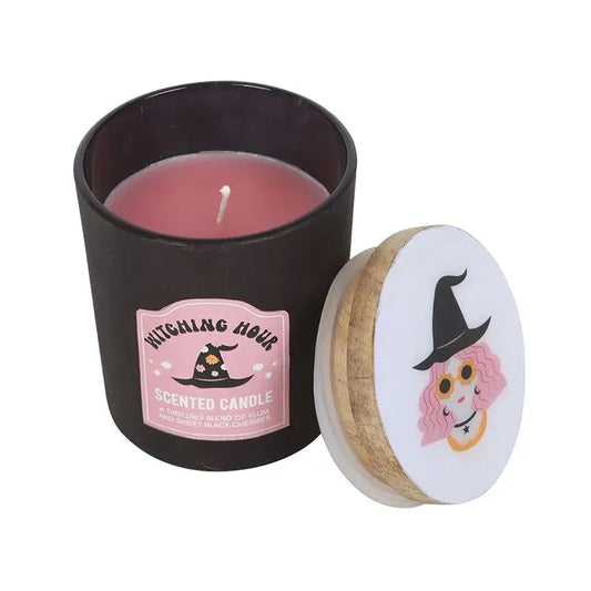  "Witching Hour Plum and Black Cherry Candle with dark purple wax"
