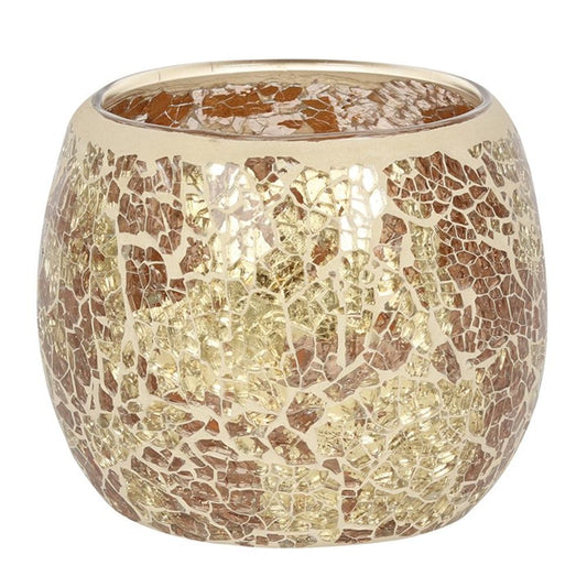 Large Gold Crackle Glass Candle Holder