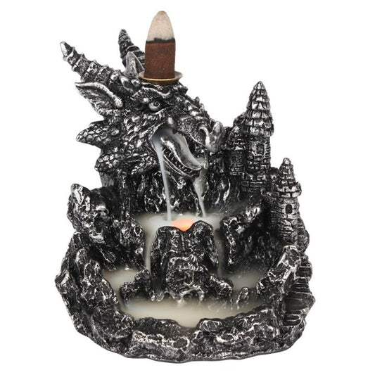 Silver Dragon Backflow Incense Burner With Light